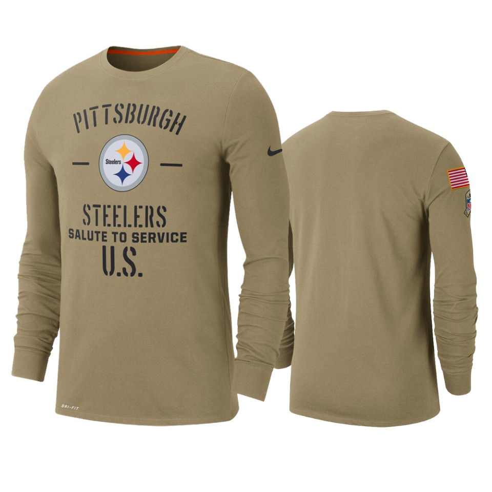 Men's Pittsburgh Steelers Tan 2019 Salute to Service Sideline Performance Long Sleeve Shirt